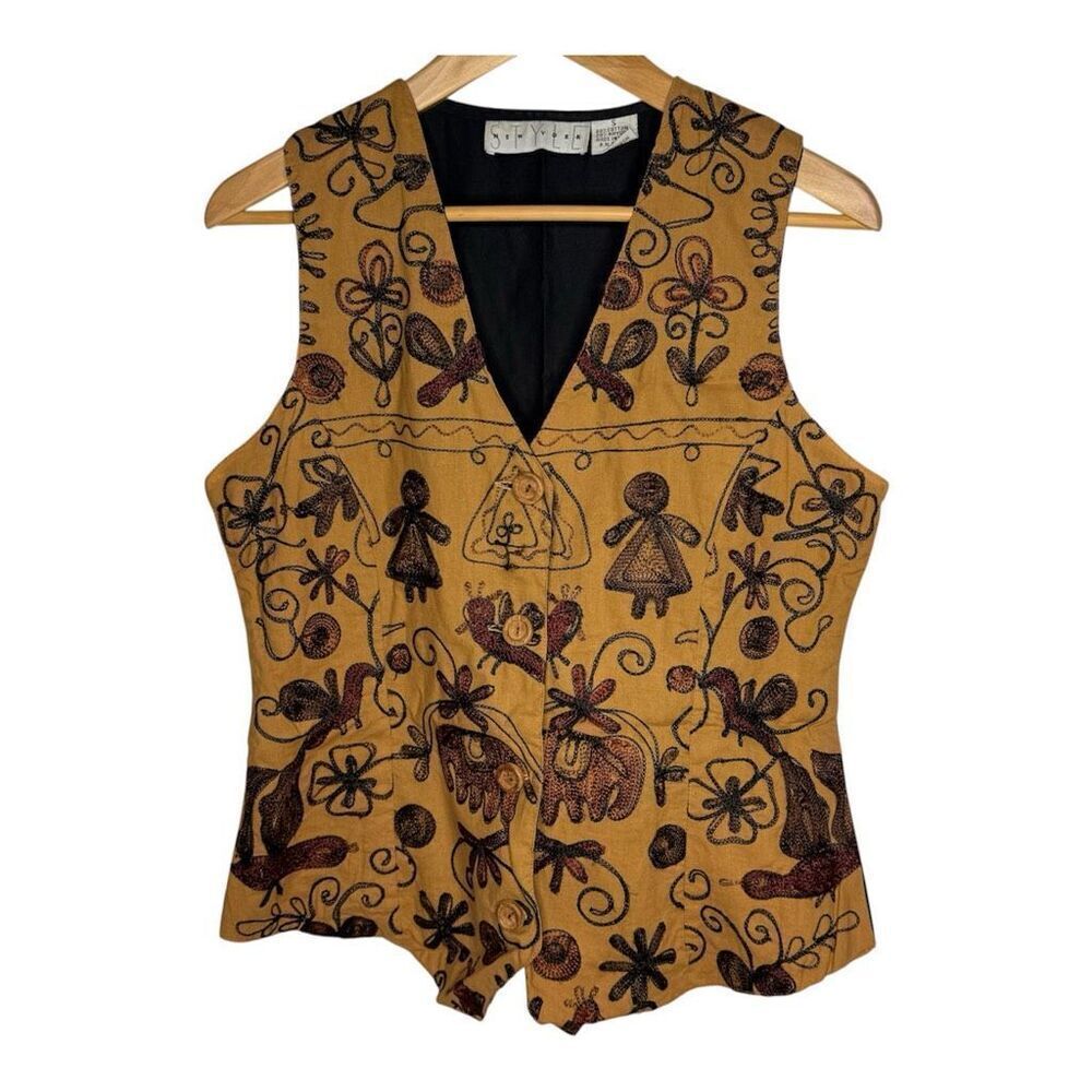 STYLZ New York Vintage Embroidered Cotton Vest Women’s Small Boho Folk Art India